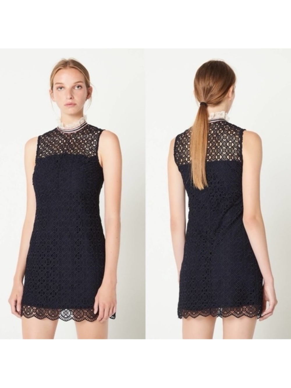 Sandro Lace dress with trim on the collar navy size 38
